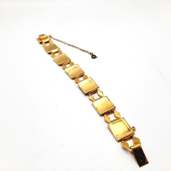 Vintage Damascene Castle Link Bracelet, Spanish Gold Black Jewelry, 7 Inch Chain - Picture 7 of 12